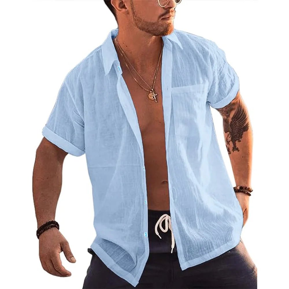 Shirt – Mens – Spring & Summer – Mens Short Sleeve Linen Button Up Shirt with Pocket – Montford Co - Montford & Co