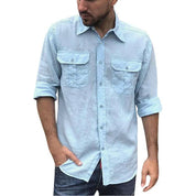 Shirts – Mens – All Season – Cotton Linen Long Sleeve Solid Color Casual Top – Montford Co - Montford & Co