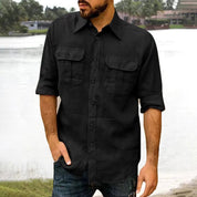 Shirts – Mens – All Season – Cotton Linen Long Sleeve Solid Color Casual Top – Montford Co - Montford & Co