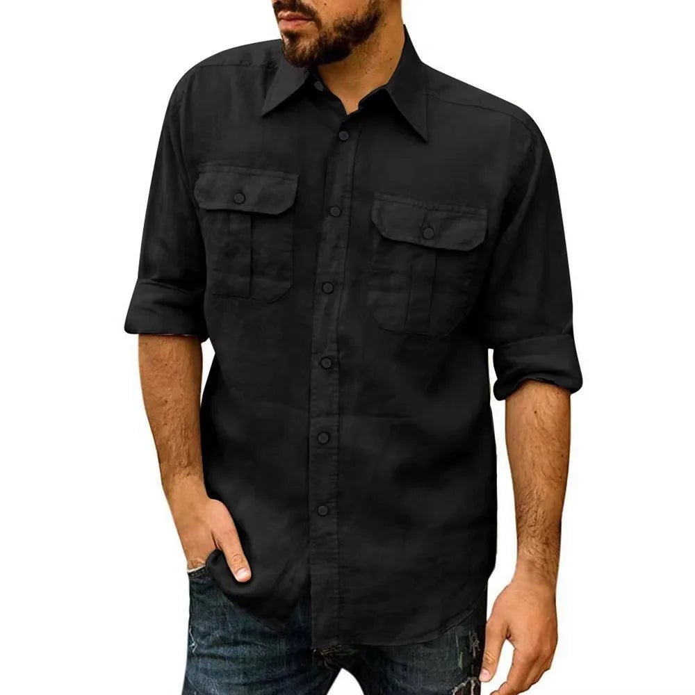 Shirts – Mens – All Season – Cotton Linen Long Sleeve Solid Color Casual Top – Montford Co - Montford & Co