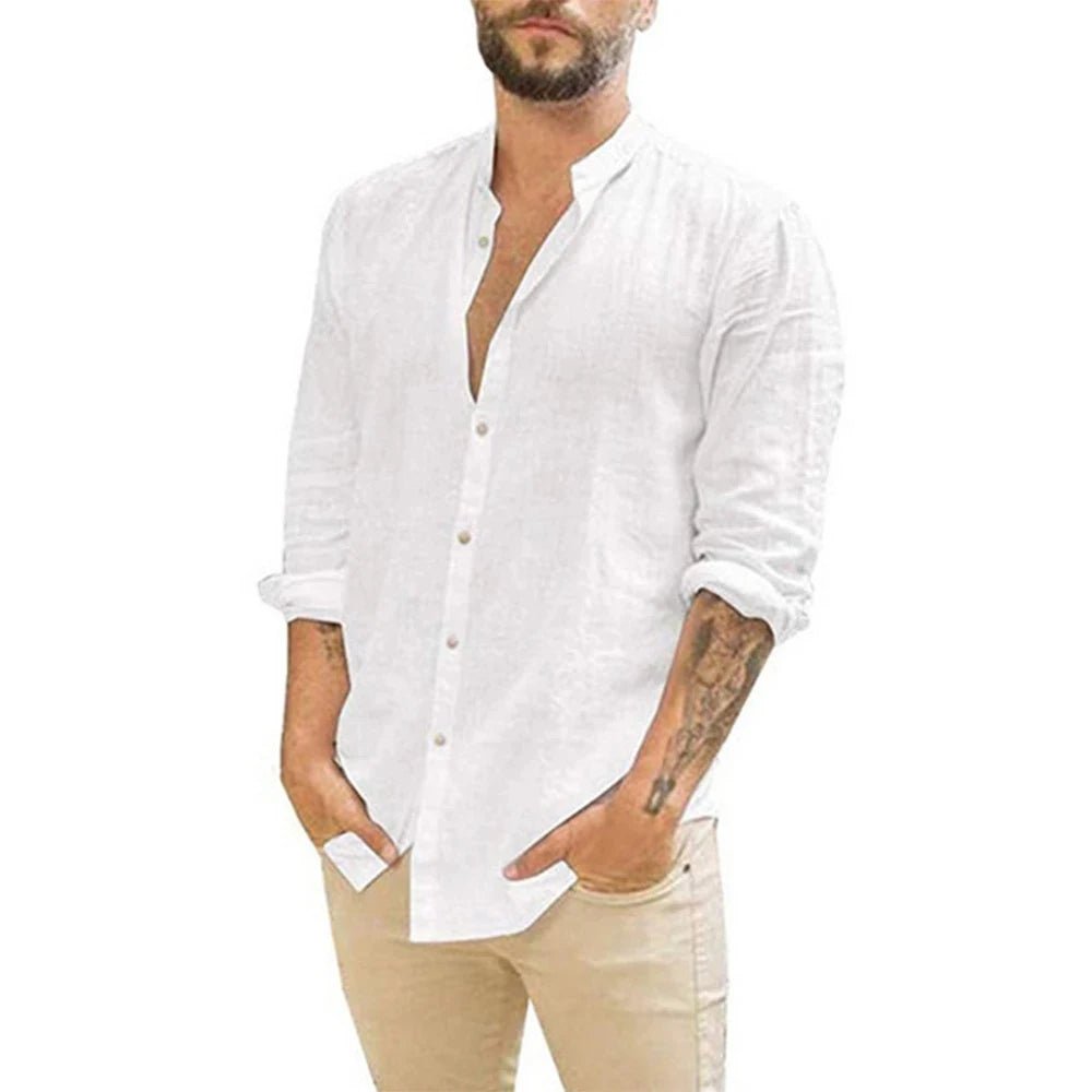 Shirts – Mens – Spring &amp; Summer – Cotton Linen Long - Sleeved Casual Shirt – Montford Co - Montford & Co