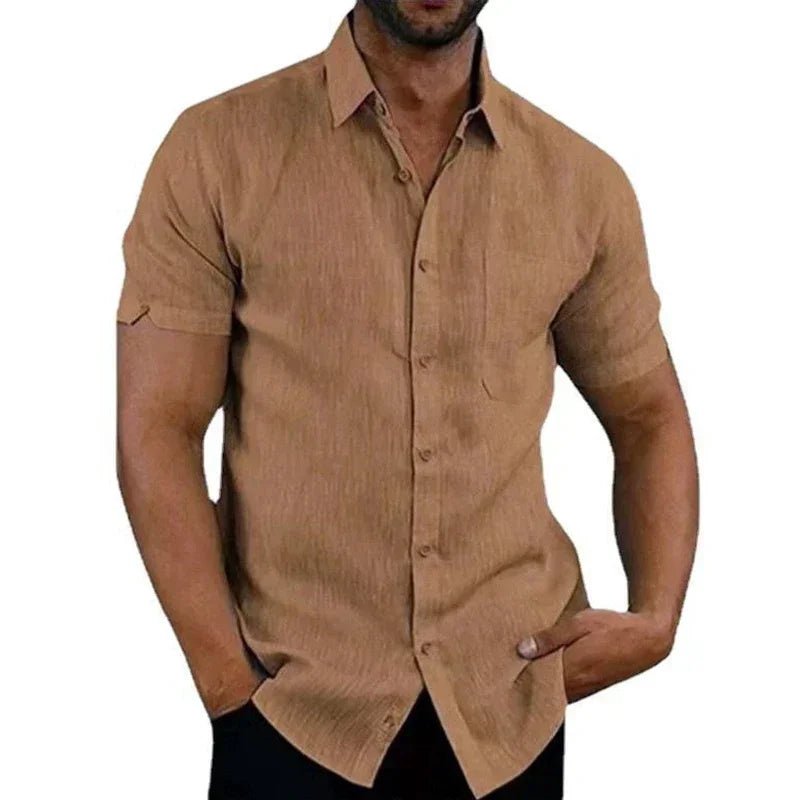 Shirts – Mens – Spring & Summer – Cotton Casual Short Sleeved Turn - Down Collar – Montford Co - Montford & Co