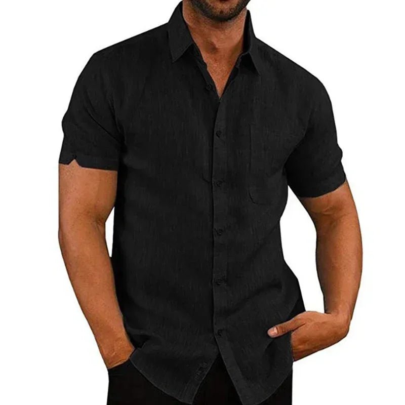Shirts – Mens – Spring & Summer – Cotton Casual Short Sleeved Turn - Down Collar – Montford Co - Montford & Co