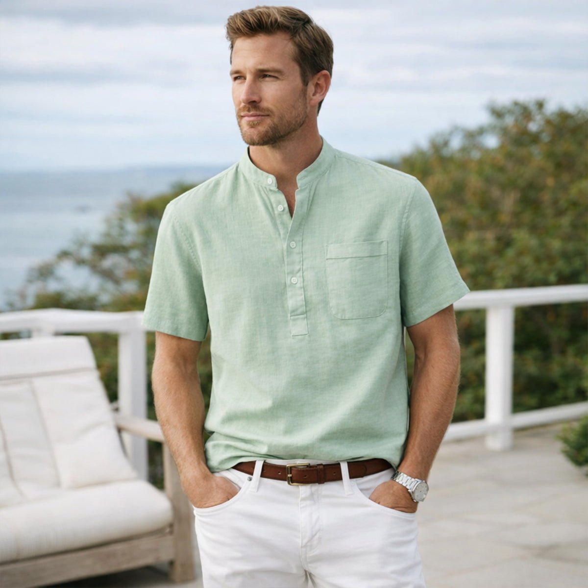 Soft Cotton Linen Henley Shirt - Montford & Co
