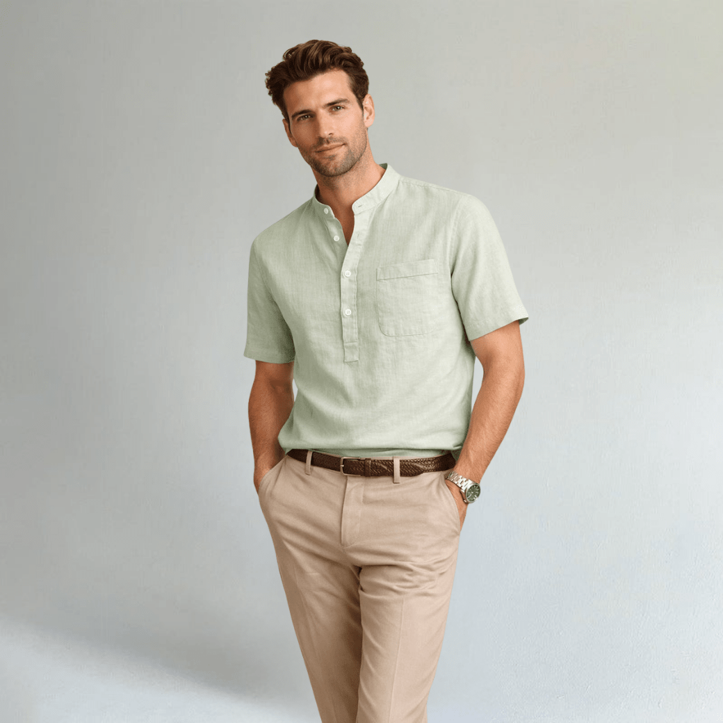 Soft Cotton Linen Henley Shirt - Montford & Co
