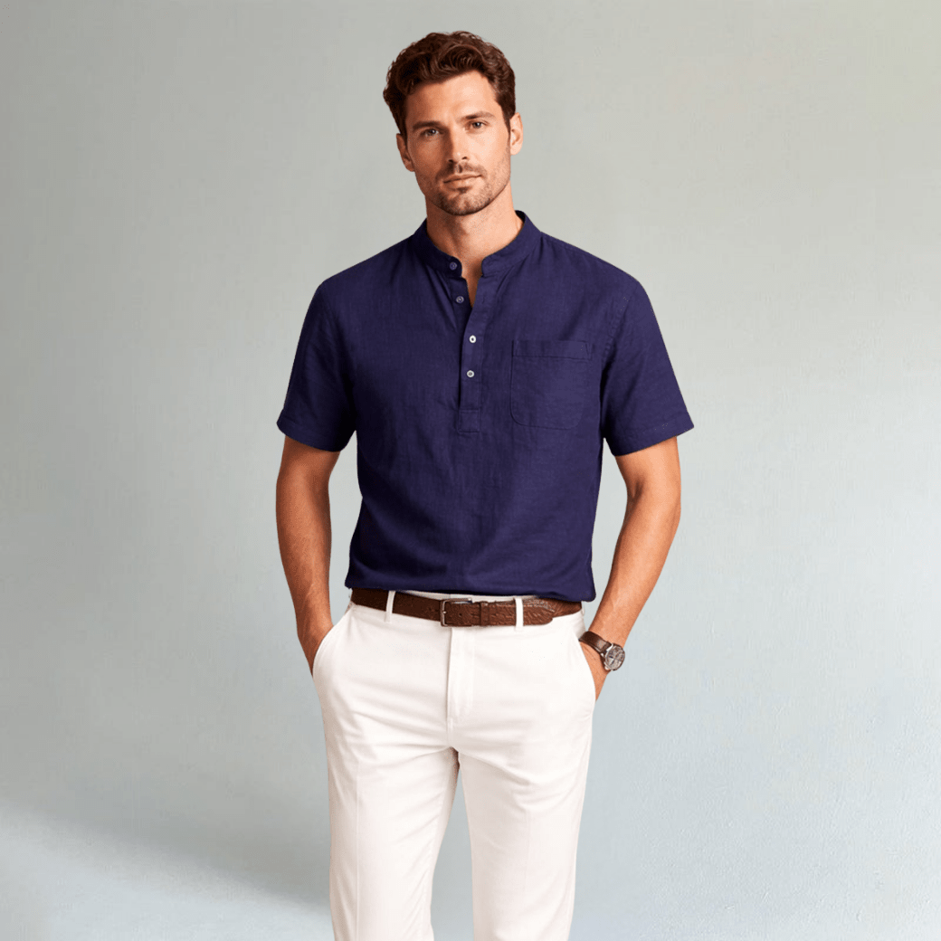 Soft Cotton Linen Henley Shirt - Montford & Co