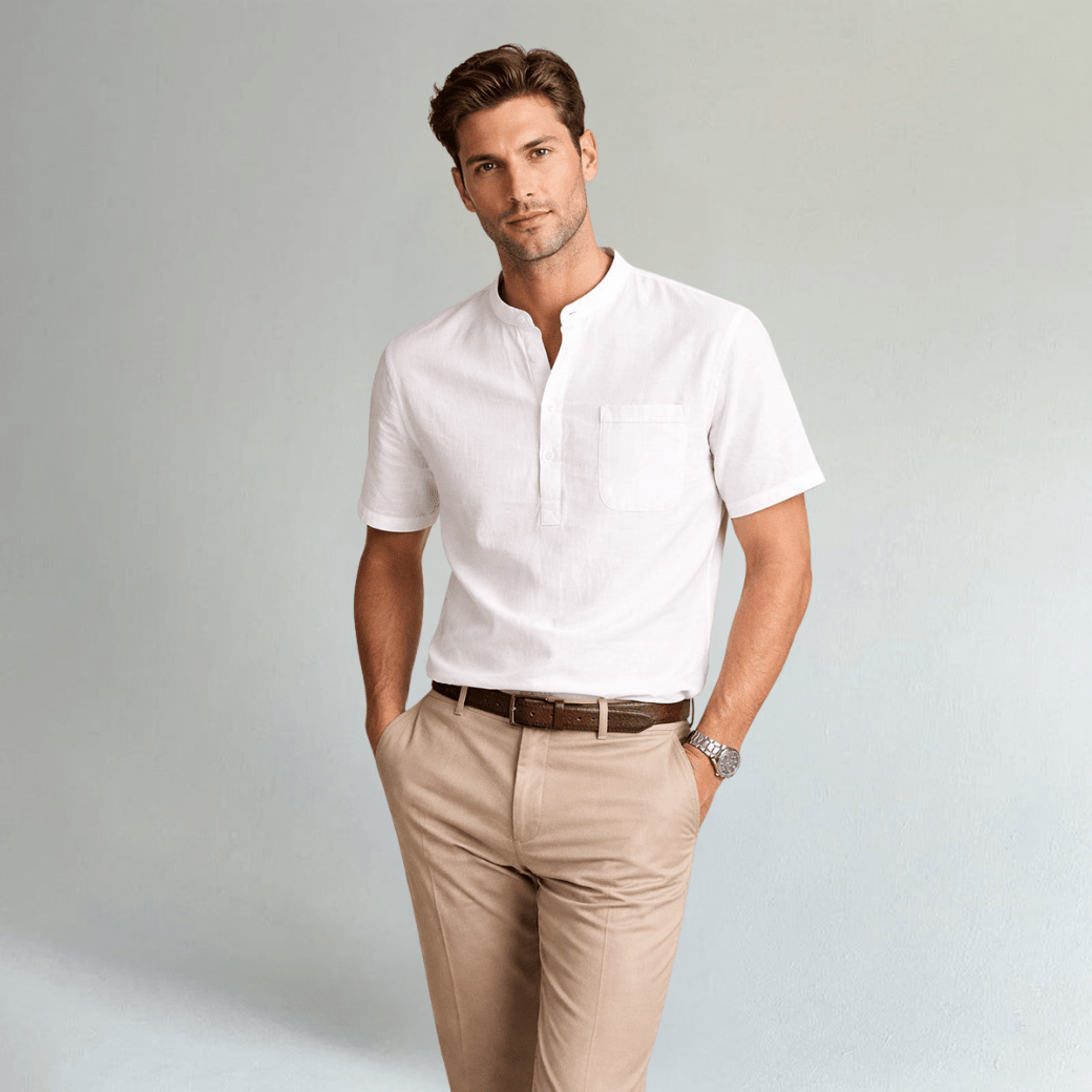 Soft Cotton Linen Henley Shirt - Montford & Co