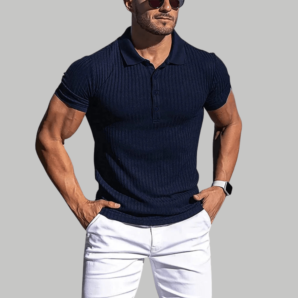 Stretch Ribbed Casual Polo Shirt - Montford & Co