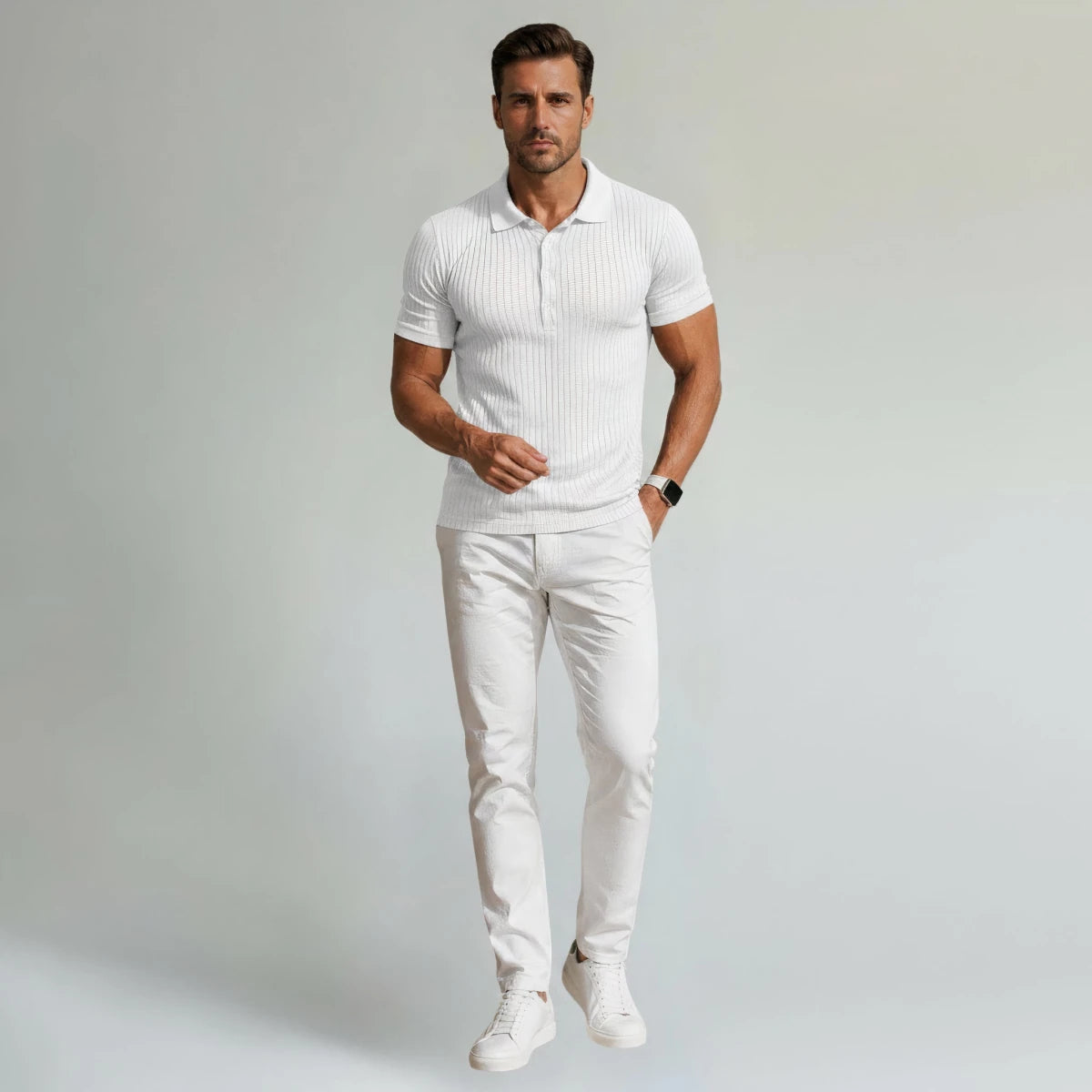 Stretch Ribbed Casual Polo Shirt - Montford & Co