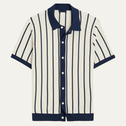 Striped Knit Button - Up Cardigan Polo Shirt - Montford & Co