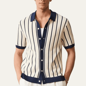 Striped Knit Button - Up Cardigan Polo Shirt - Montford & Co
