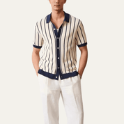 Striped Knit Button - Up Cardigan Polo Shirt - Montford & Co