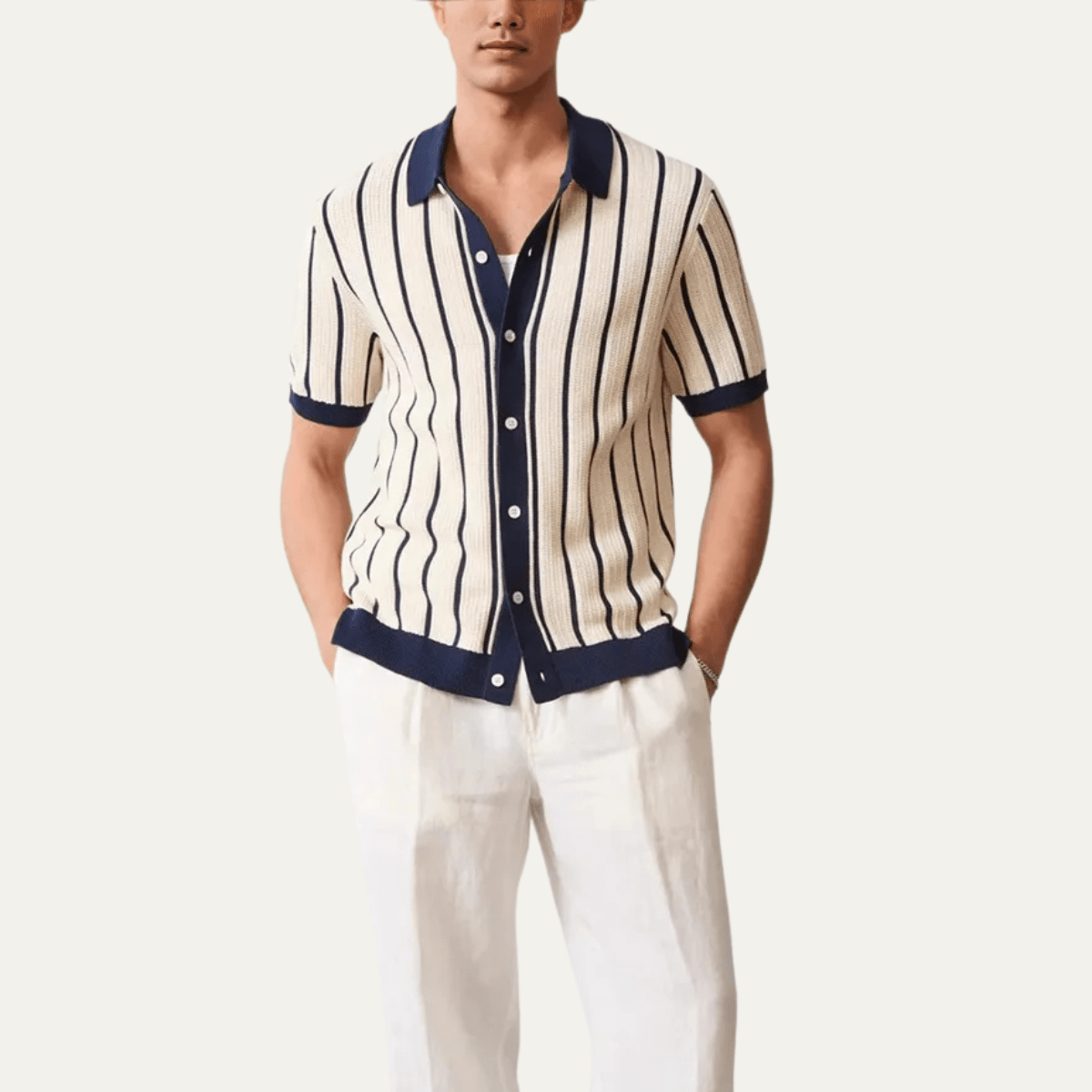Striped Knit Button - Up Cardigan Polo Shirt - Montford & Co