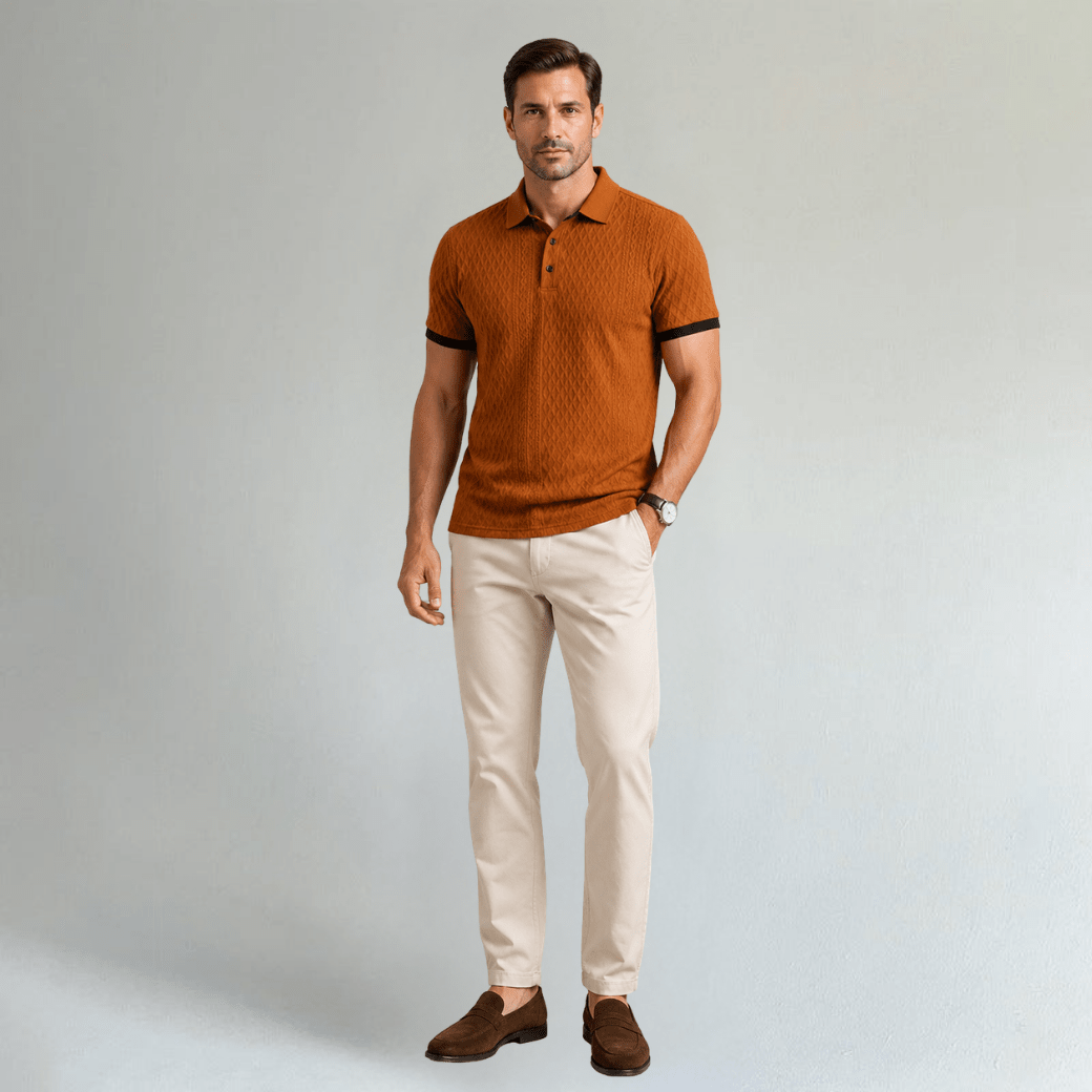 Summer Textured Polo Shirt with Contrast Collar - Montford & Co