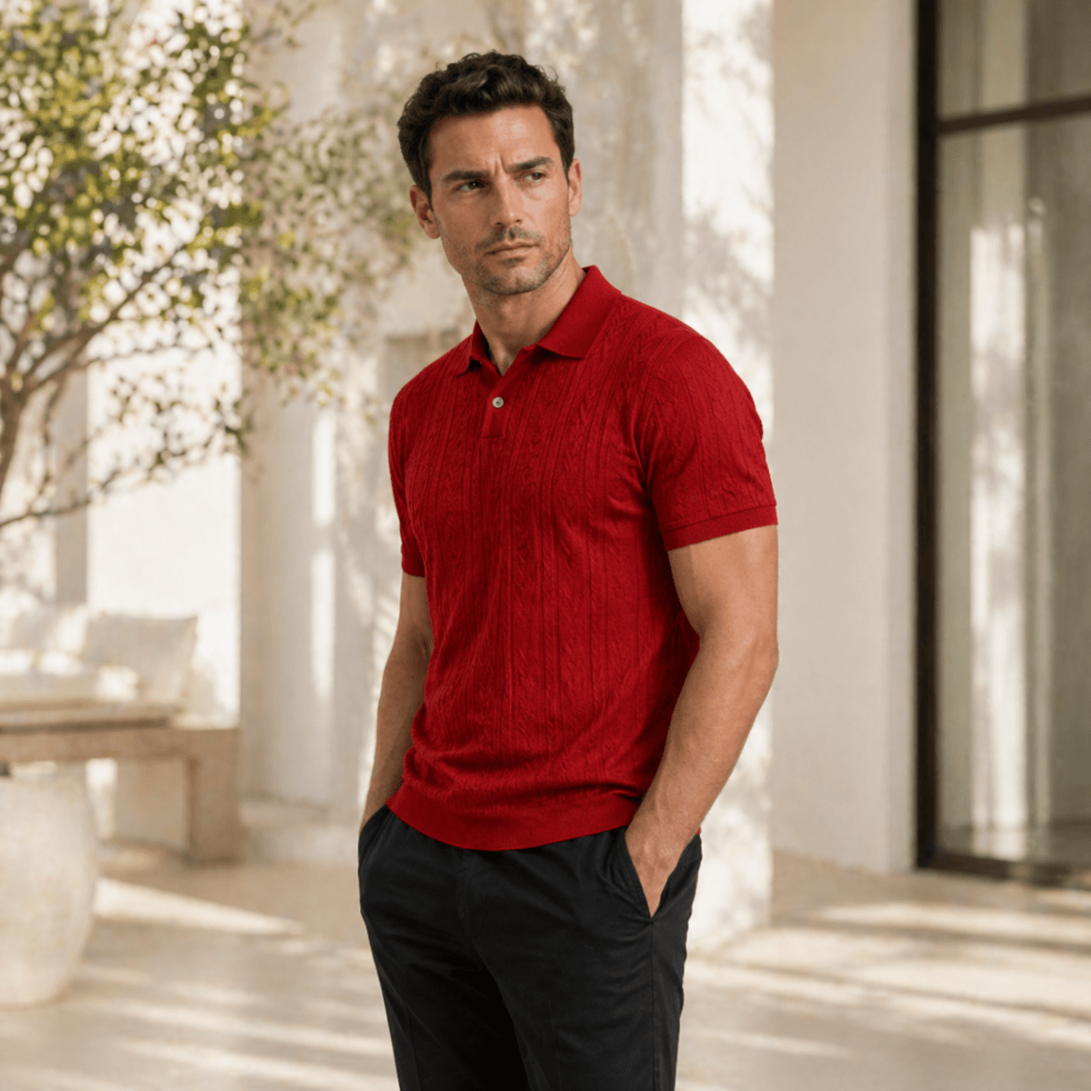 Textured Button Up Casual Polo Shirt - Montford & Co