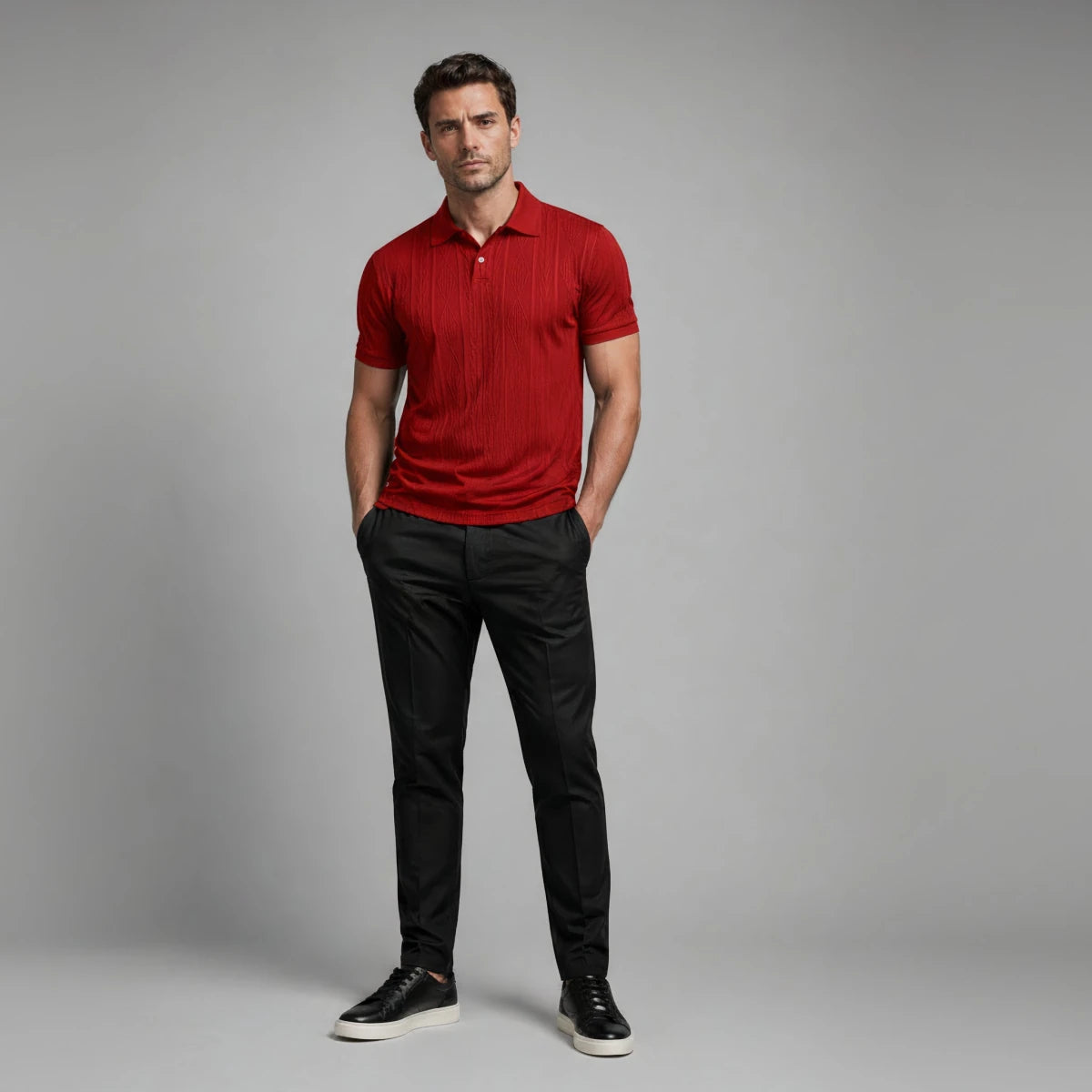 Textured Button Up Casual Polo Shirt - Montford & Co