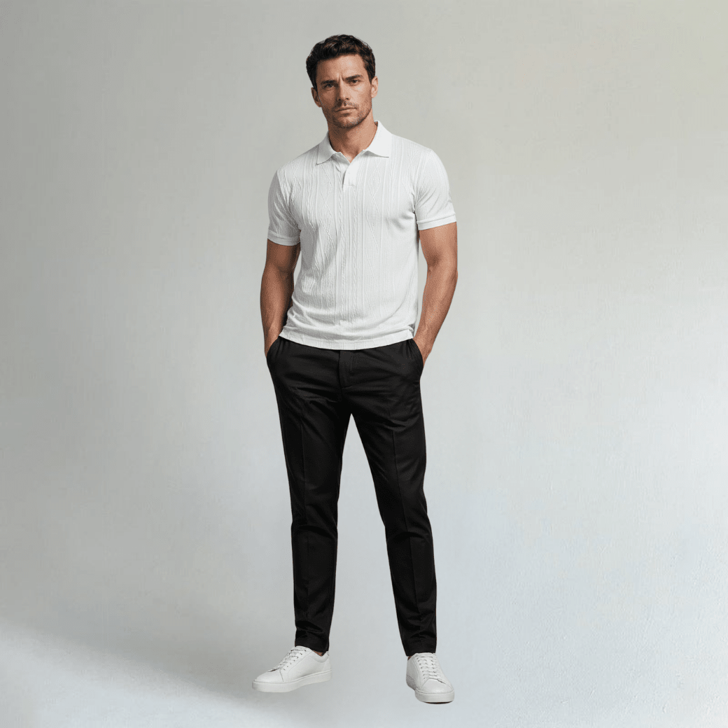Textured Button Up Casual Polo Shirt - Montford & Co