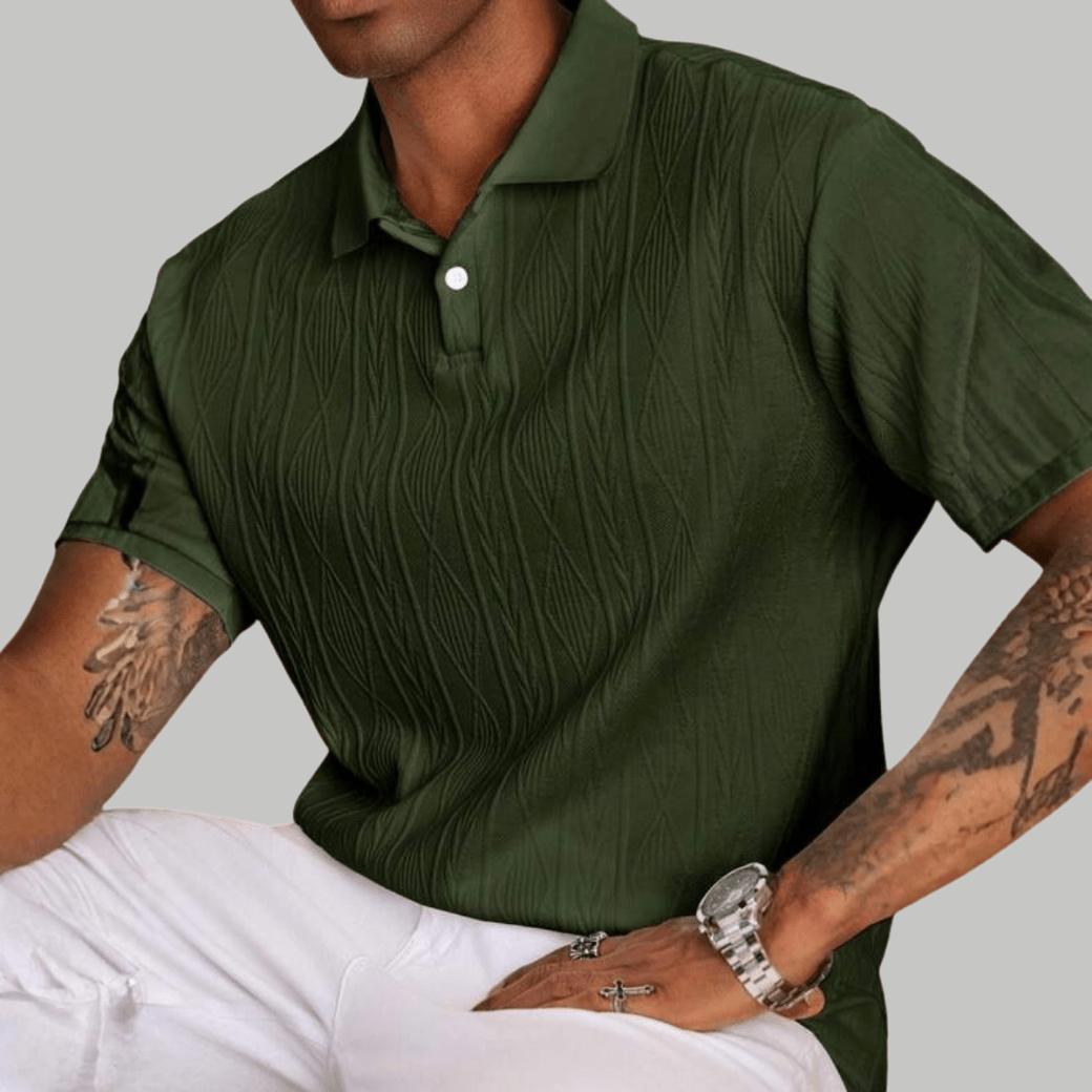 Textured Button - Up Polo Shirt - Montford & Co
