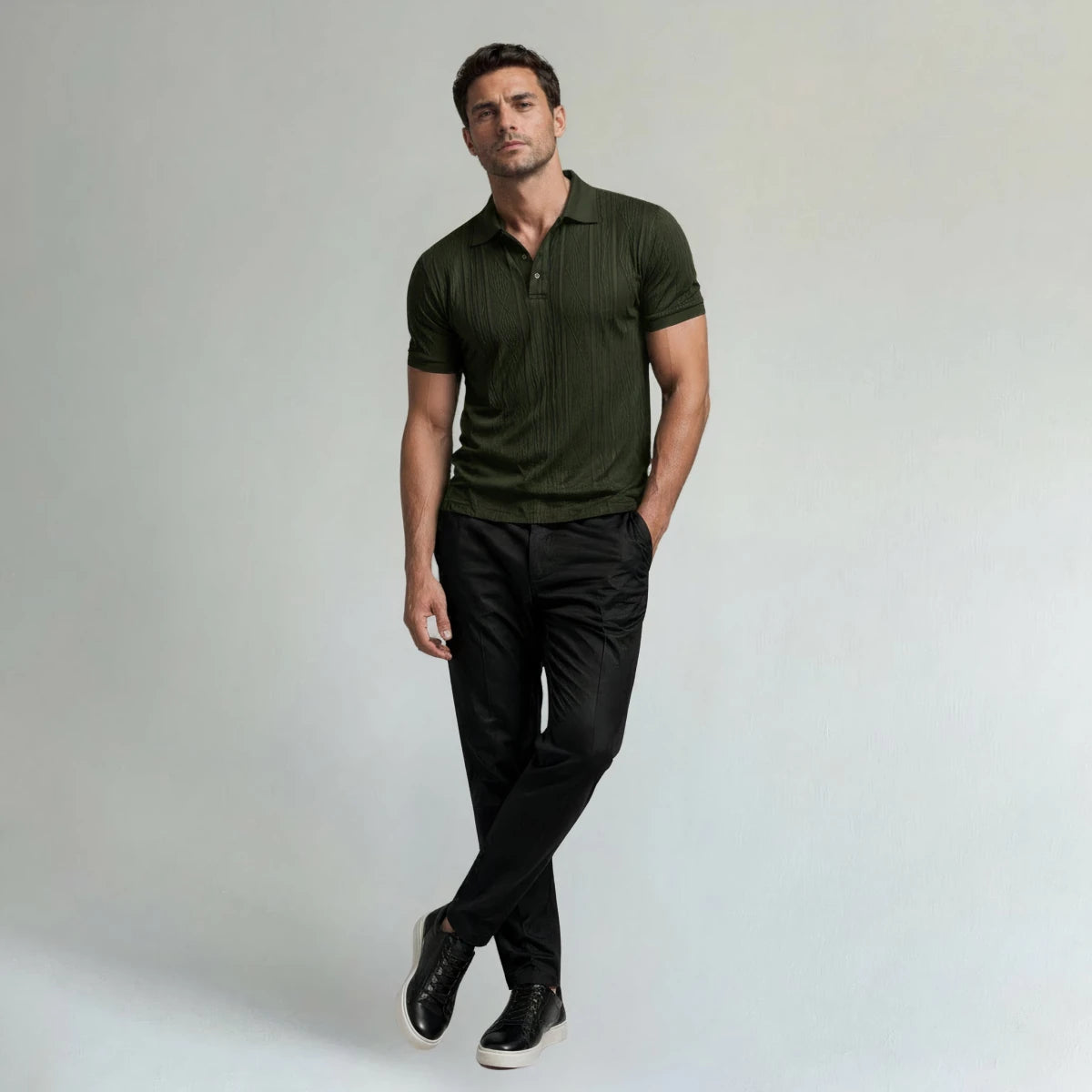 Textured Button - Up Polo Shirt - Montford & Co