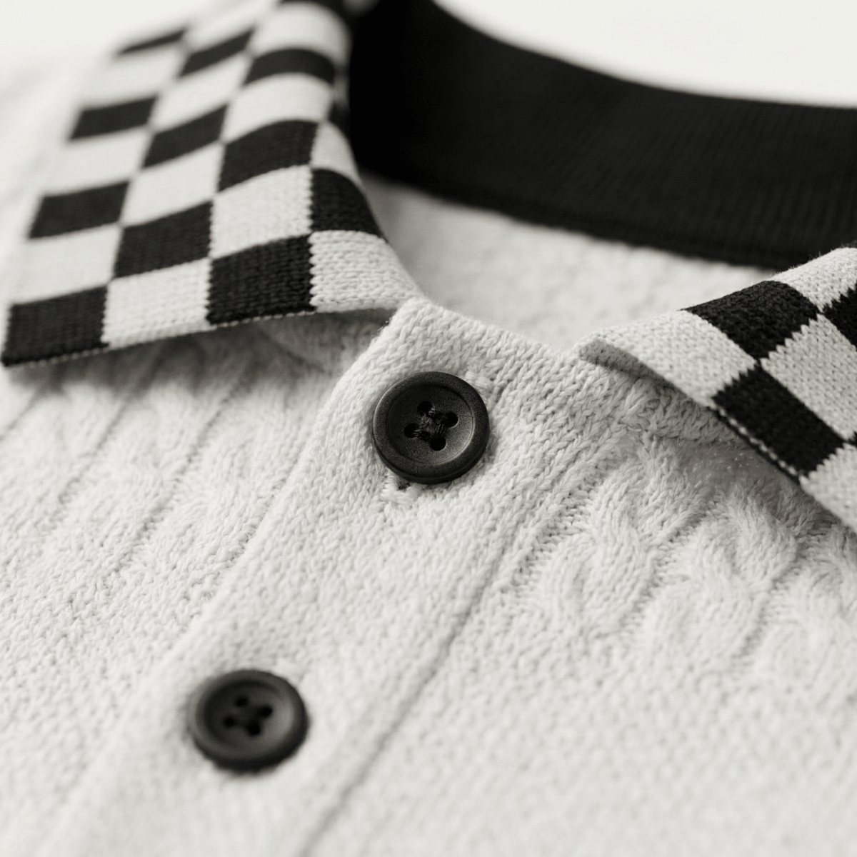 Textured Knit Polo Shirt with Checkered Collar - Montford & Co