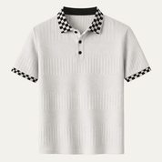 Textured Knit Polo Shirt with Checkered Collar - Montford & Co