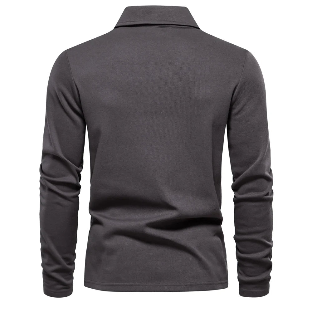 Top – Mens – All Season – Heren Poloshirt Lange Mouwen met Klassieke Polokraag – Montford Co - Montford & Co