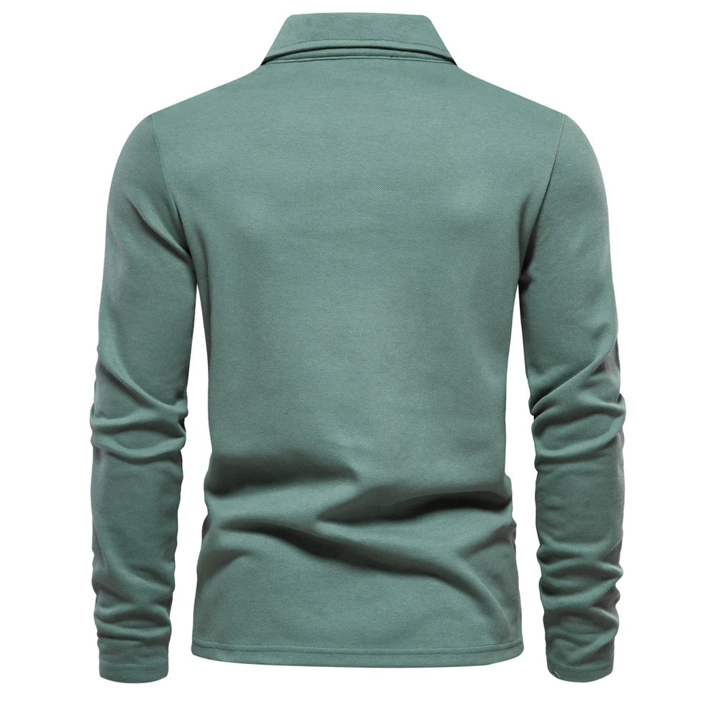 Top – Mens – All Season – Heren Poloshirt Lange Mouwen met Klassieke Polokraag – Montford Co - Montford & Co
