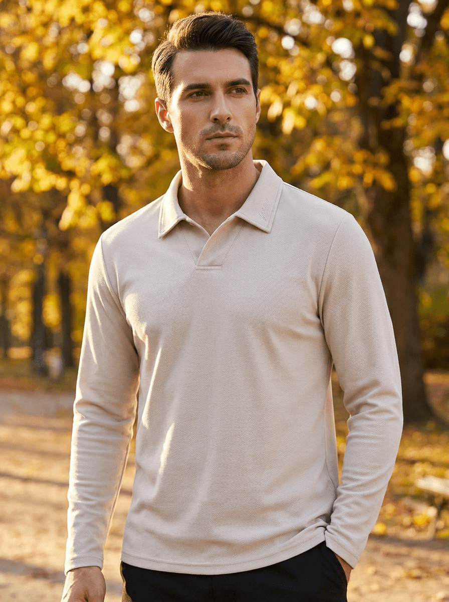 Top – Mens – All Season – Heren Poloshirt Lange Mouwen met Klassieke Polokraag – Montford Co - Montford & Co