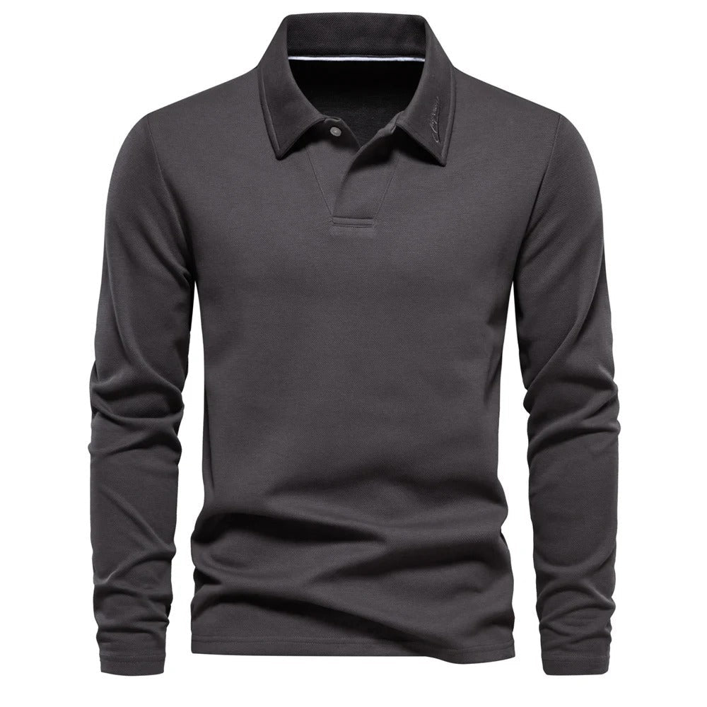 Top – Mens – All Season – Heren Poloshirt Lange Mouwen met Klassieke Polokraag – Montford Co - Montford & Co
