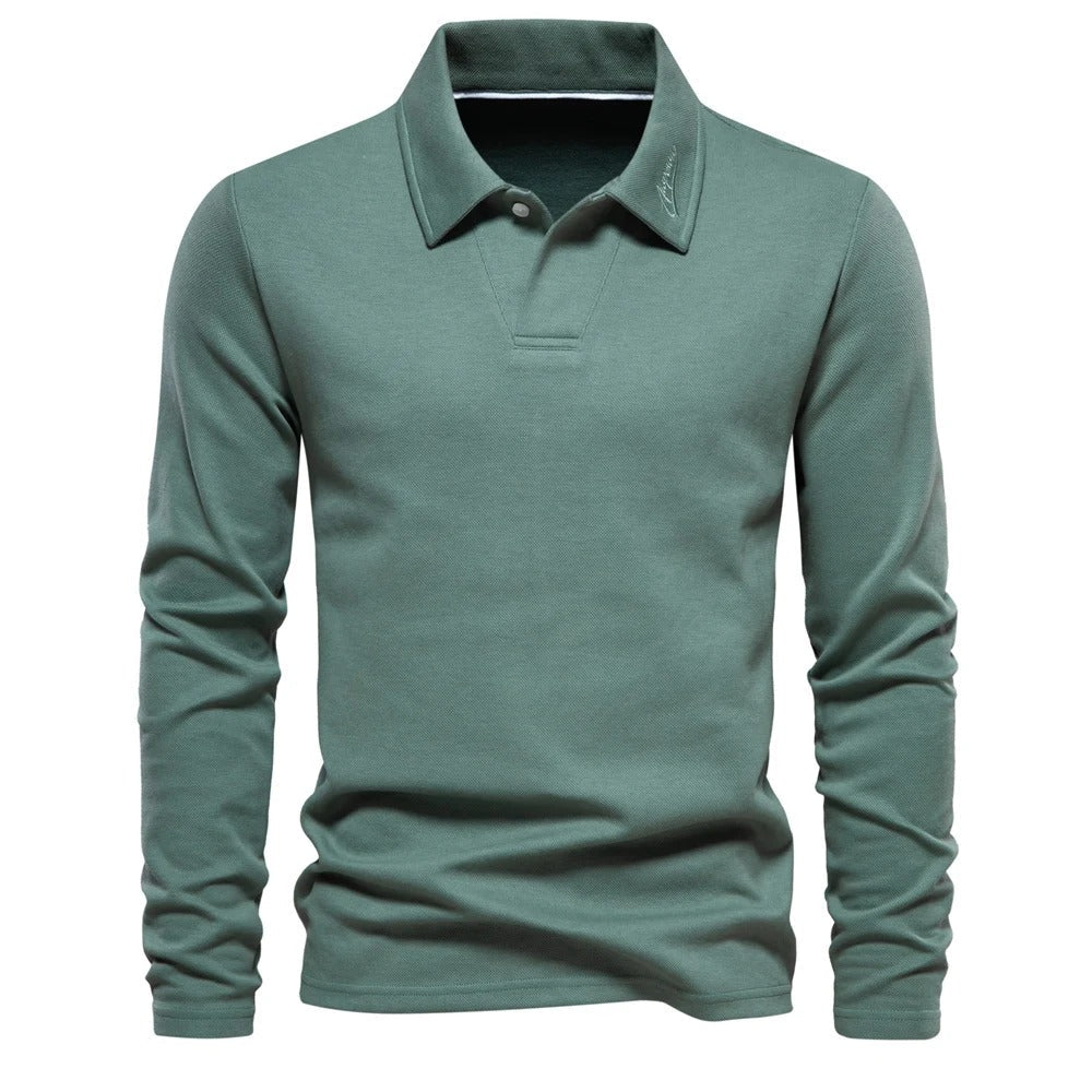 Top – Mens – All Season – Heren Poloshirt Lange Mouwen met Klassieke Polokraag – Montford Co - Montford & Co