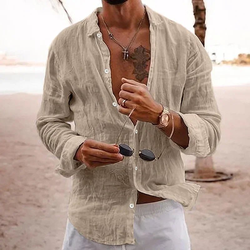 Top – Mens – All Season – Men's Cotton Linen Shirt – Montford Co - Montford & Co