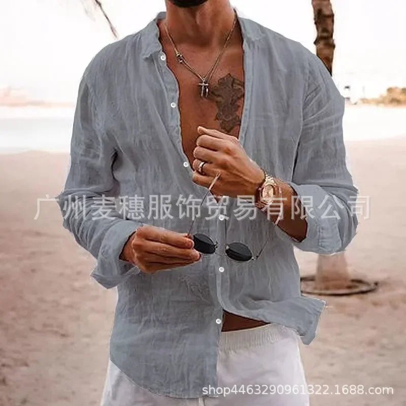 Top – Mens – All Season – Men's Cotton Linen Shirt – Montford Co - Montford & Co