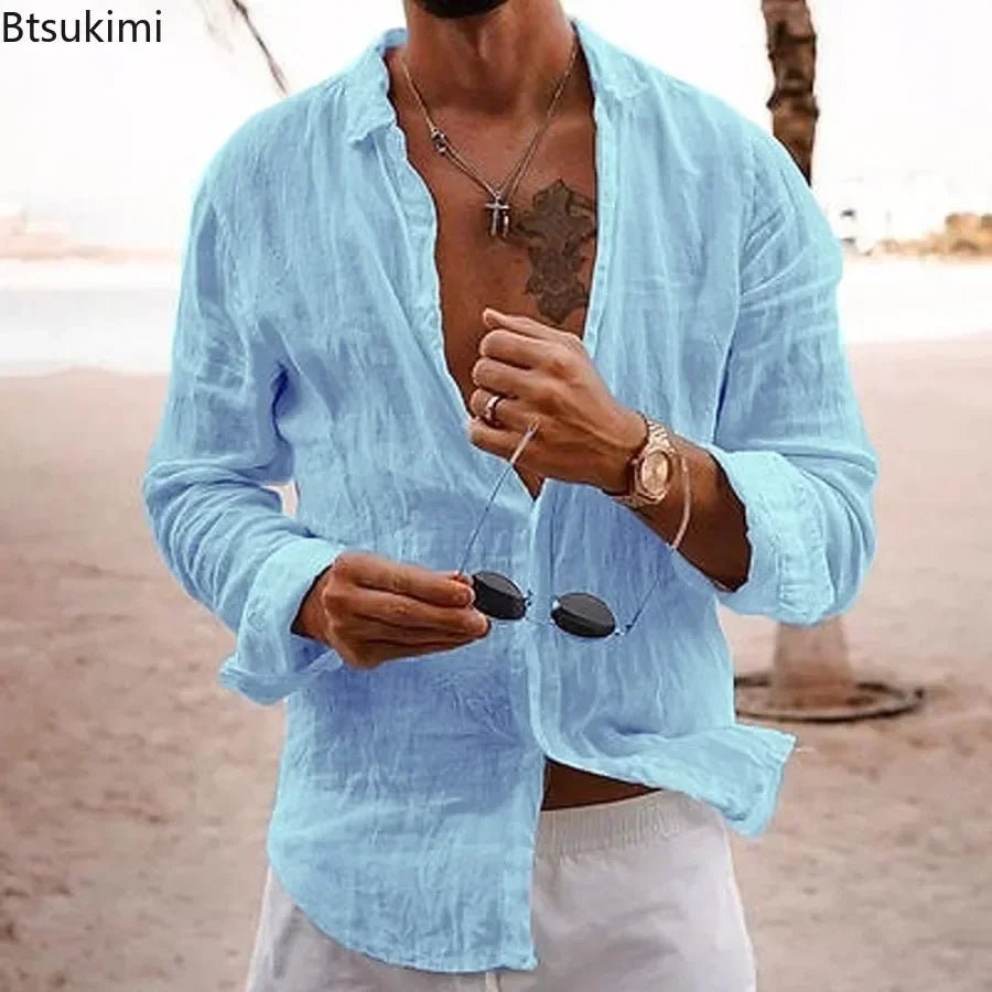 Top – Mens – All Season – Men's Cotton Linen Shirt – Montford Co - Montford & Co