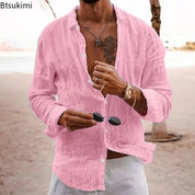 Top – Mens – All Season – Men's Cotton Linen Shirt – Montford Co - Montford & Co