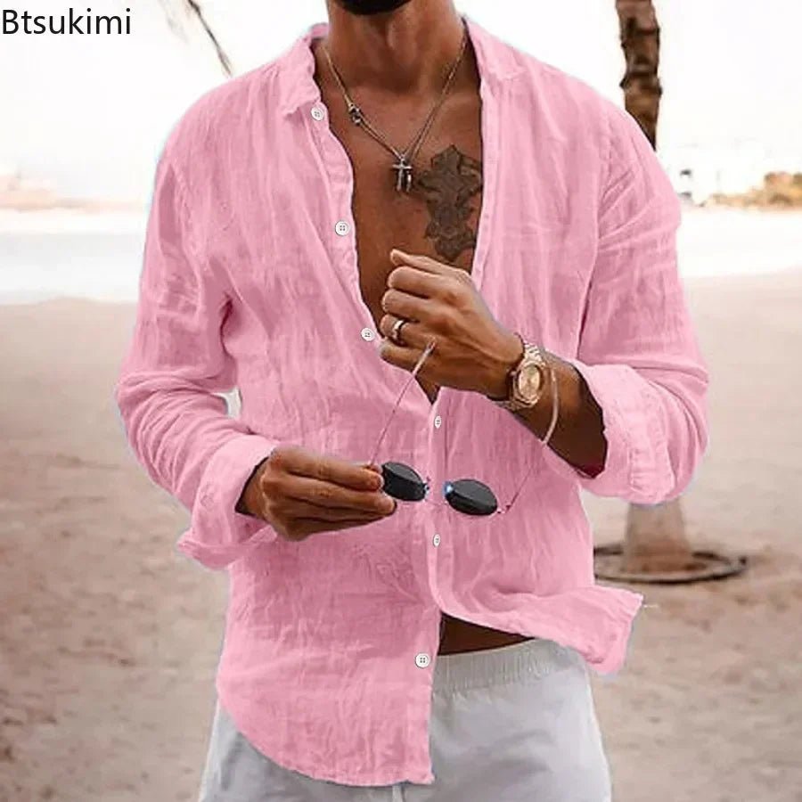 Top – Mens – All Season – Men's Cotton Linen Shirt – Montford Co - Montford & Co