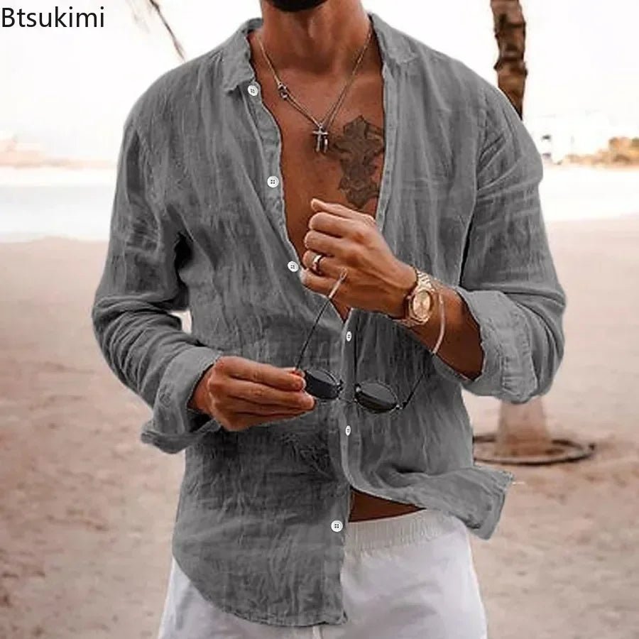 Top – Mens – All Season – Men's Cotton Linen Shirt – Montford Co - Montford & Co