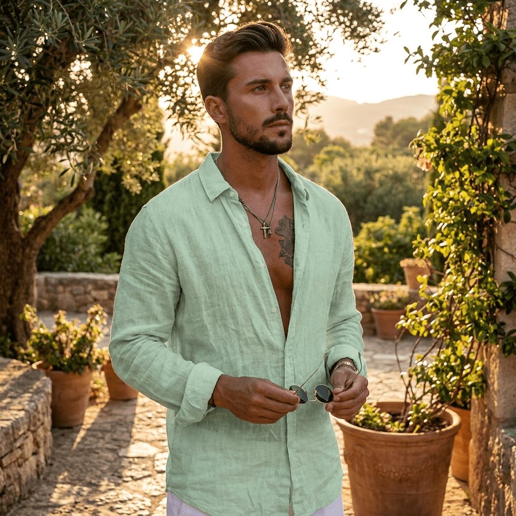Top – Mens – All Season – Men's Cotton Linen Shirt – Montford Co - Montford & Co