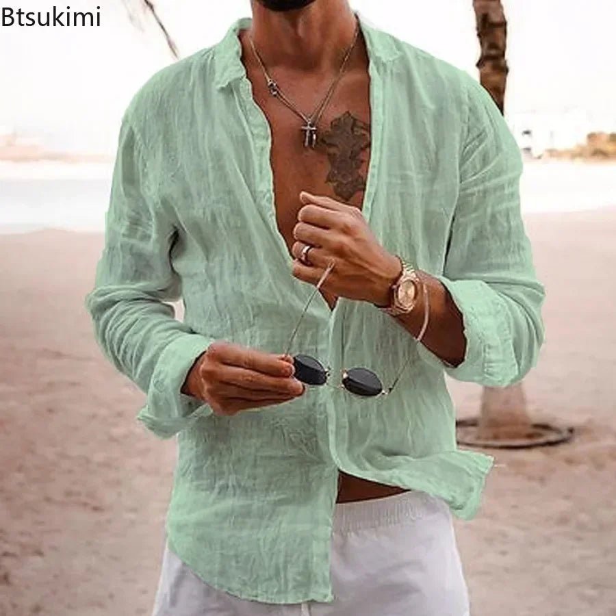 Top – Mens – All Season – Men's Cotton Linen Shirt – Montford Co - Montford & Co
