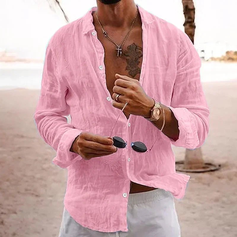 Top – Mens – All Season – Men's Cotton Linen Shirt – Montford Co - Montford & Co