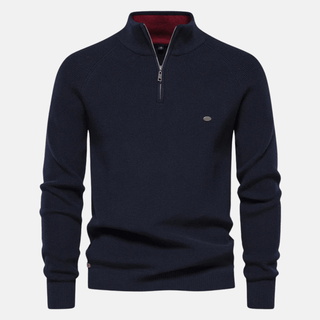 Top – Mens – Autumn & Winter – Heren Sweater Met Half - Zip En Ribgebreide Mouwen – Montford Co - Montford & Co