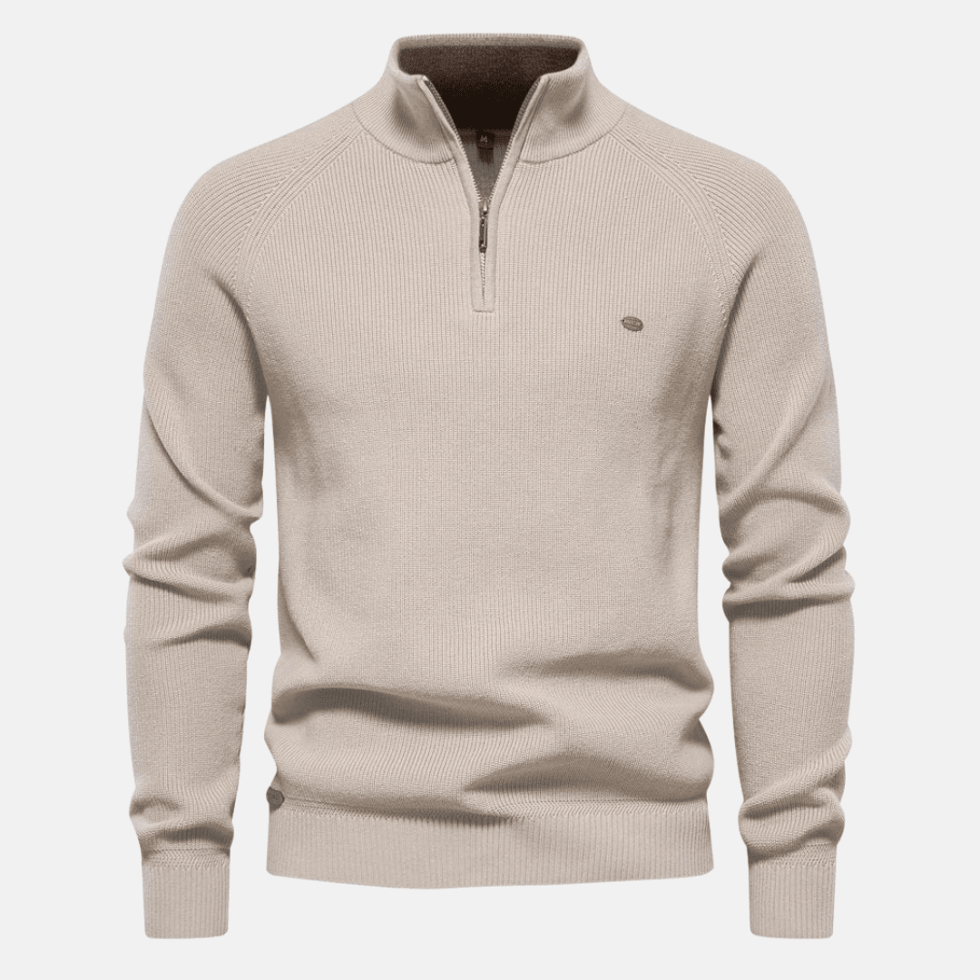 Top – Mens – Autumn & Winter – Heren Sweater Met Half - Zip En Ribgebreide Mouwen – Montford Co - Montford & Co