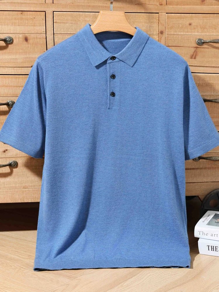 Top – Mens – Spring &amp; Summer – 100% Merino Wool Short Sleeve Polo Sweater – Montford Co - Montford & Co