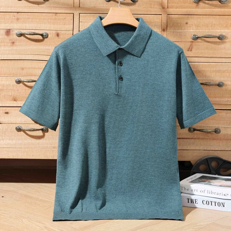 Top – Mens – Spring &amp; Summer – 100% Merino Wool Short Sleeve Polo Sweater – Montford Co - Montford & Co