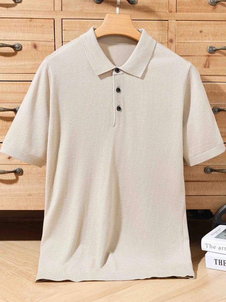 Top – Mens – Spring &amp; Summer – 100% Merino Wool Short Sleeve Polo Sweater – Montford Co - Montford & Co