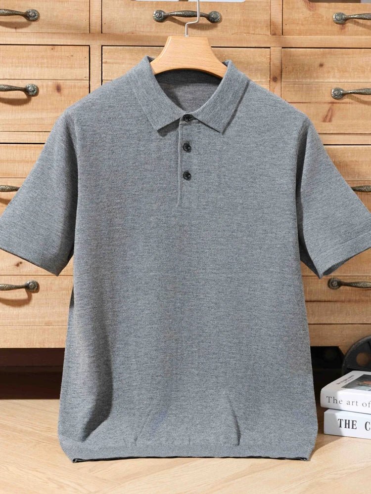 Top – Mens – Spring &amp; Summer – 100% Merino Wool Short Sleeve Polo Sweater – Montford Co - Montford & Co