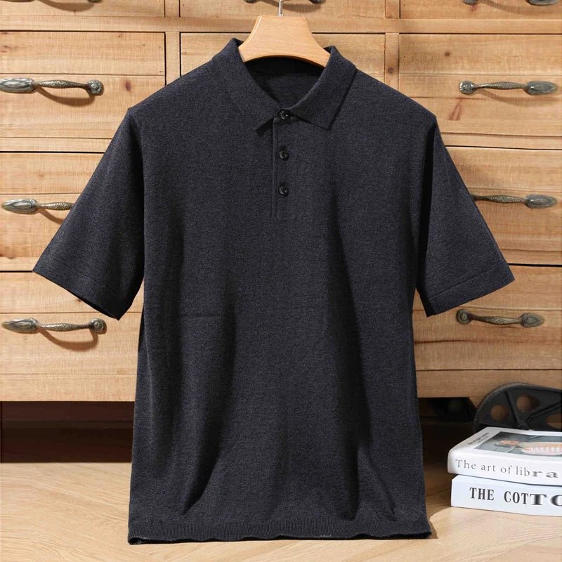 Top – Mens – Spring &amp; Summer – 100% Merino Wool Short Sleeve Polo Sweater – Montford Co - Montford & Co