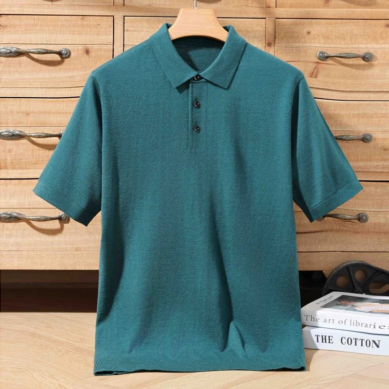 Top – Mens – Spring &amp; Summer – 100% Merino Wool Short Sleeve Polo Sweater – Montford Co - Montford & Co