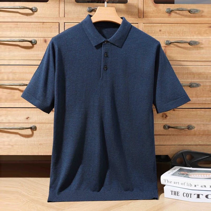 Top – Mens – Spring &amp; Summer – 100% Merino Wool Short Sleeve Polo Sweater – Montford Co - Montford & Co