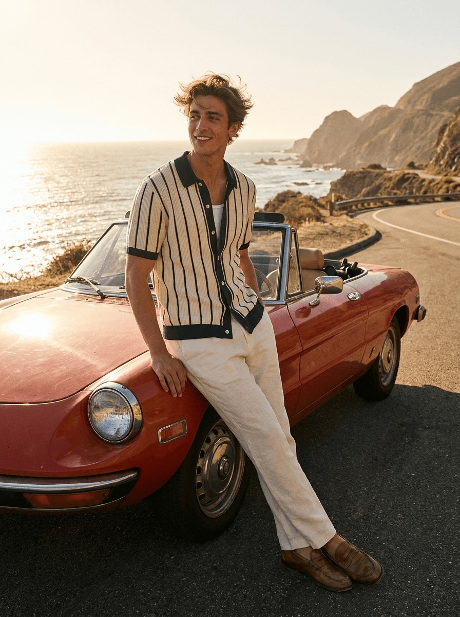 Top – Mens – Spring &amp; Summer – Men's Striped Knit Polo Shirt – Montford Co - Montford & Co