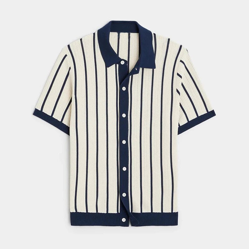 Top – Mens – Spring &amp; Summer – Men's Striped Knit Polo Shirt – Montford Co - Montford & Co